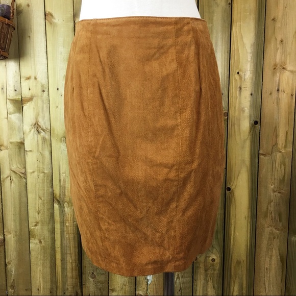 Vintage Dresses & Skirts - Vintage Winlit Suede Leather Pencil Skirt / Camel